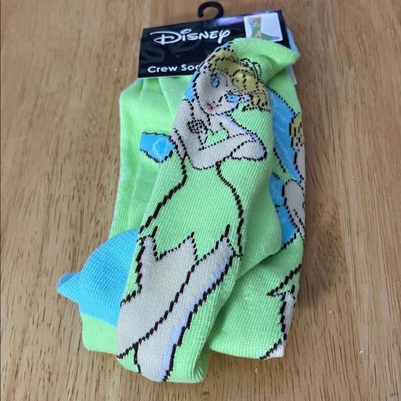 Disney Tinker Bell Bright Green and Light Blue Crew Socks - Picture 1 of 2